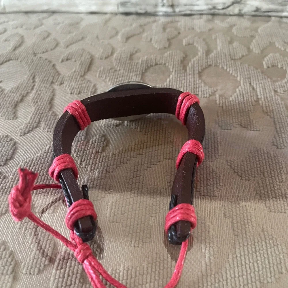 Tampa Bay Buccaneers NFL Leather Cord Adjustable Bracelet Red Brown Logo